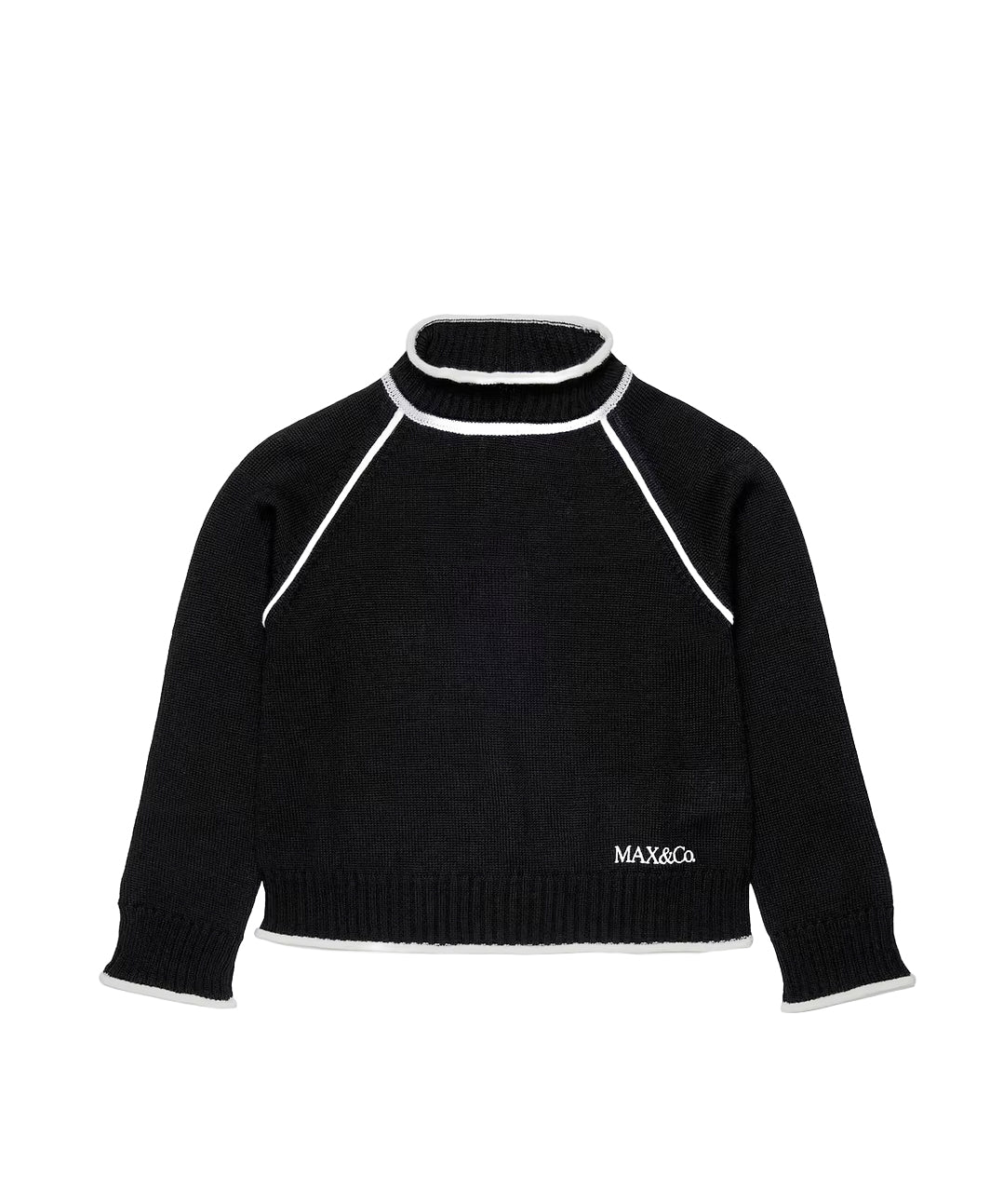 Max&Co Kids Dolcevita in Maglia Nero con Profili a Contrasto e Logo per Bambine