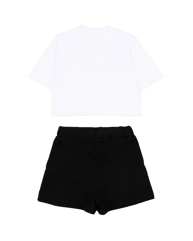 Barrow Kids Completo Bianco e Nero con Stampa Rosa per Neonate