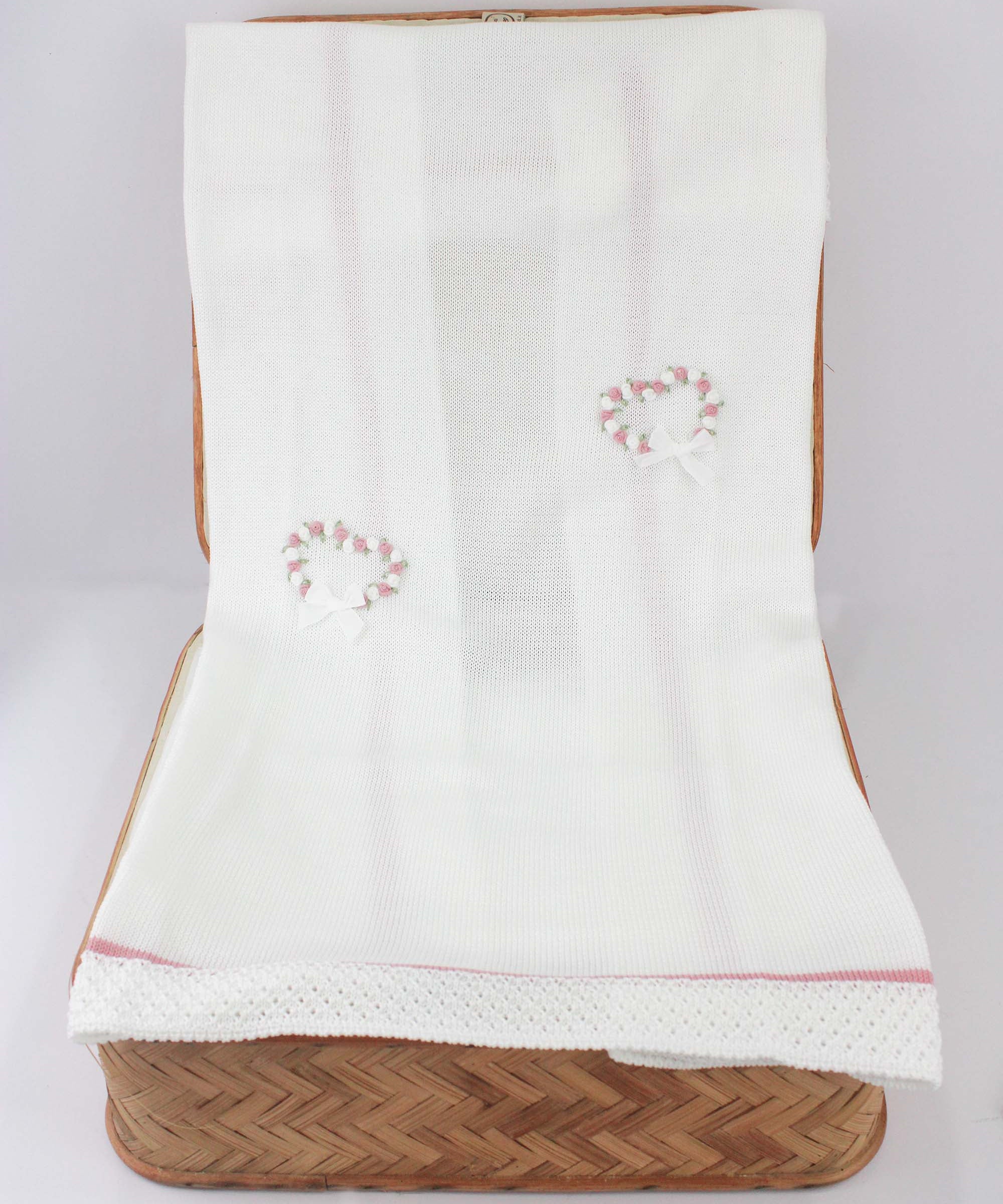 Marlù Coperta Bianco/Rosa con Ricami per Neonate