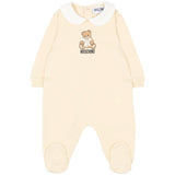 Moschino Kids Set Nascita Beige con Tutina, Cappellino e Bavaglino con Stampa Teddy Bear Unisex