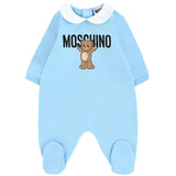 Moschino Kids Tutina Celeste con Logo per Neonati