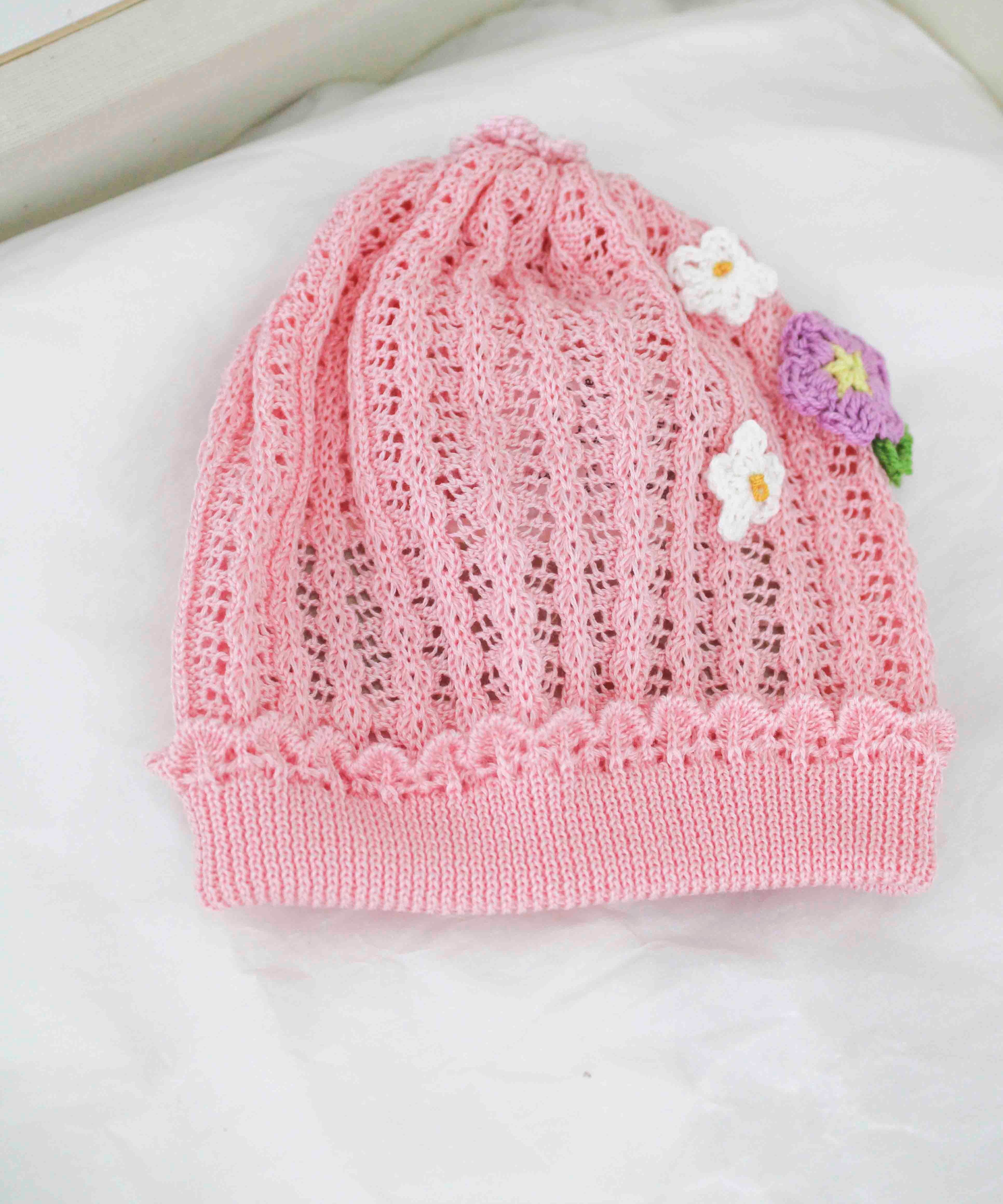 Marlù Cappello Rosa con Ricamo per Neonate