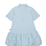 N21 Kids Abito Celeste Logo e Colletto Camicia per Bambine