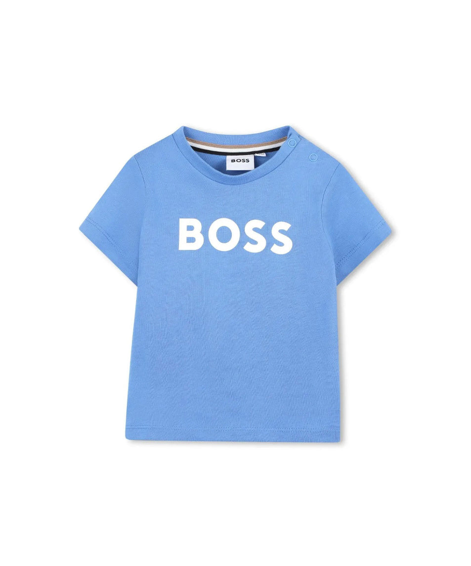 Boss Kids T-shirt Celeste con Logo per Neonati
