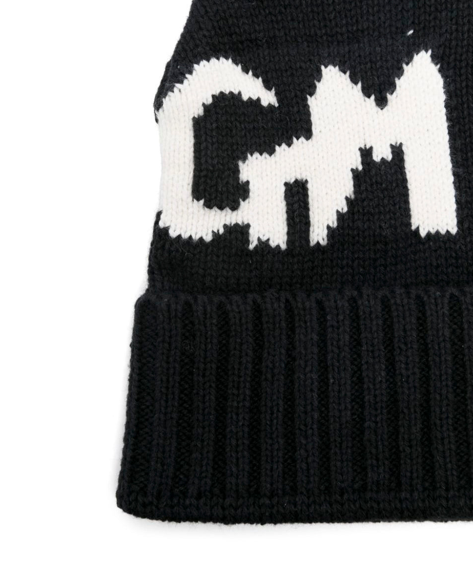 MSGM Kids Cappello Beanie Nero con Stampa per Bambine (dettaglio)
