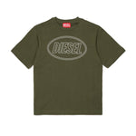 Diesel Kids T-shirt Verde con Stampa Logo Oval D Unisex per Bambini