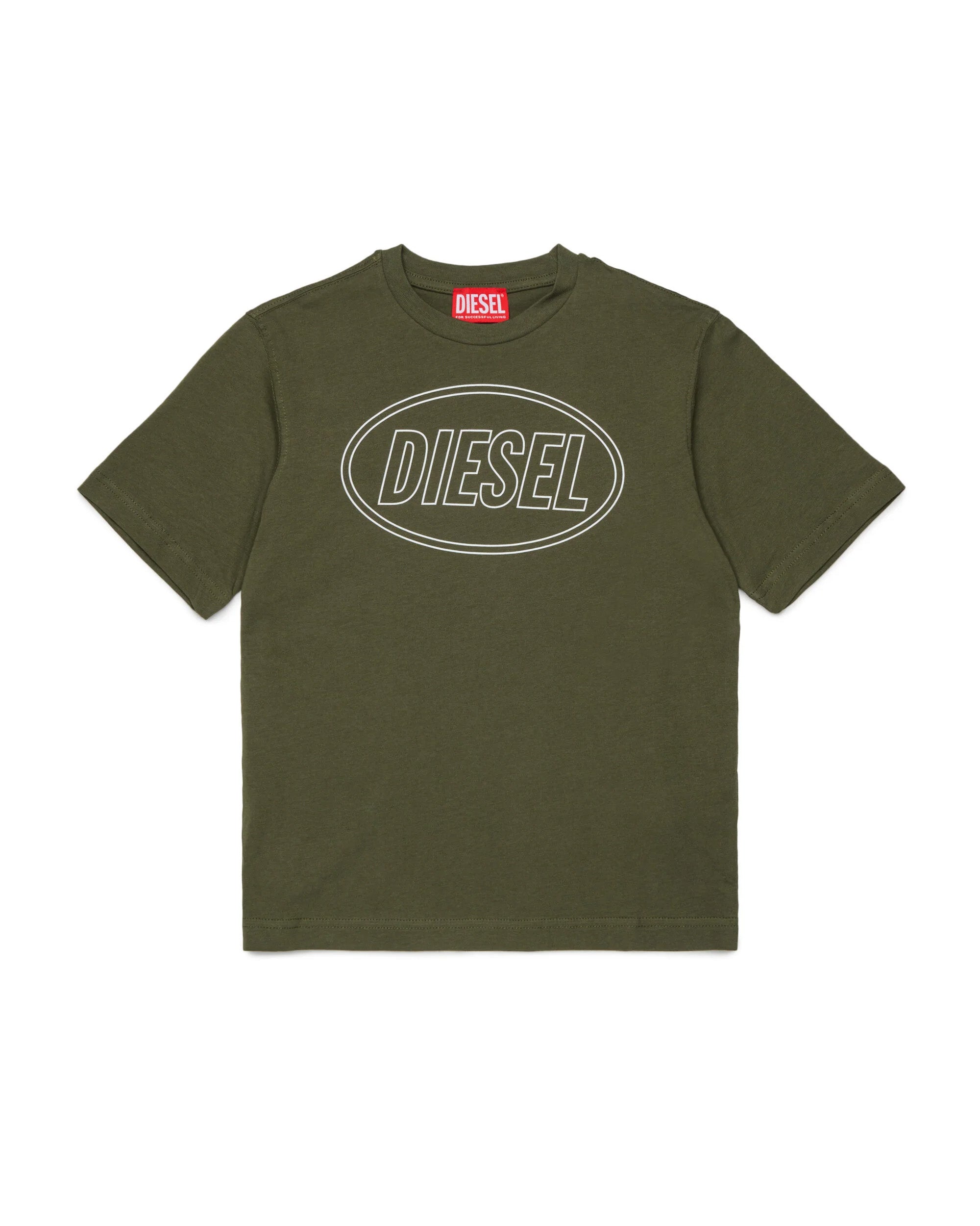 Diesel Kids T-shirt Verde con Stampa Logo Oval D Unisex per Bambini