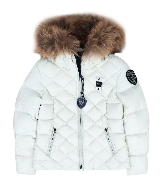 Blauer Kids Giubbino Bianco Blauer Lotus Junior Cappuccio con Pelliccia per Bambine