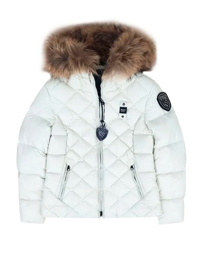 Blauer Kids Giubbino Bianco Blauer Lotus Junior Cappuccio con Pelliccia per Bambine