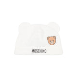 Moschino Kids Set Cappello e Bavetta Panna con Stampa Logo Teddy Unisex  per Bambini