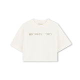 Michael Kors Kids T-Shirt Bianca con Logo Metallico Stampato