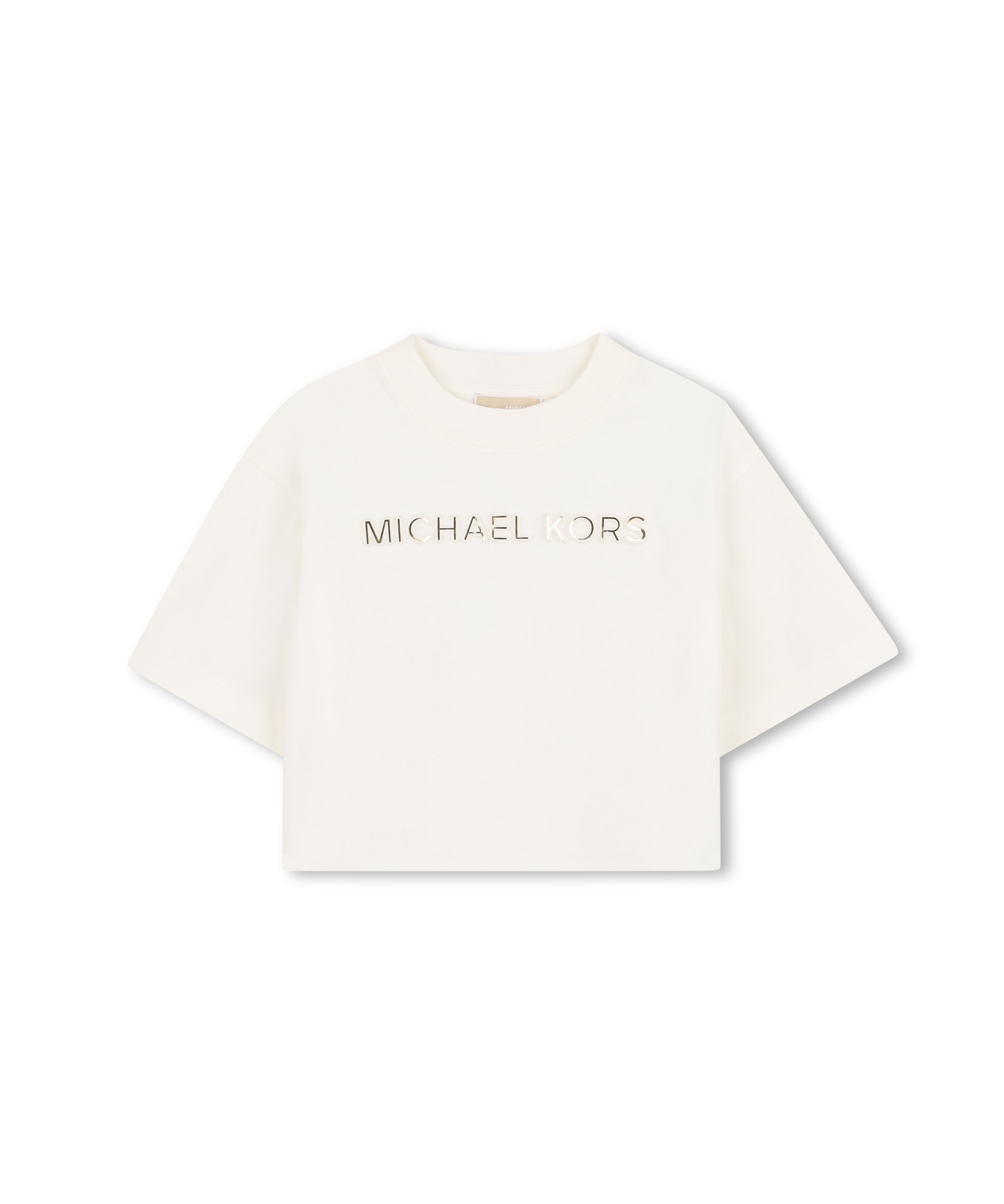 Michael Kors Kids T-Shirt Bianca con Logo Metallico Stampato