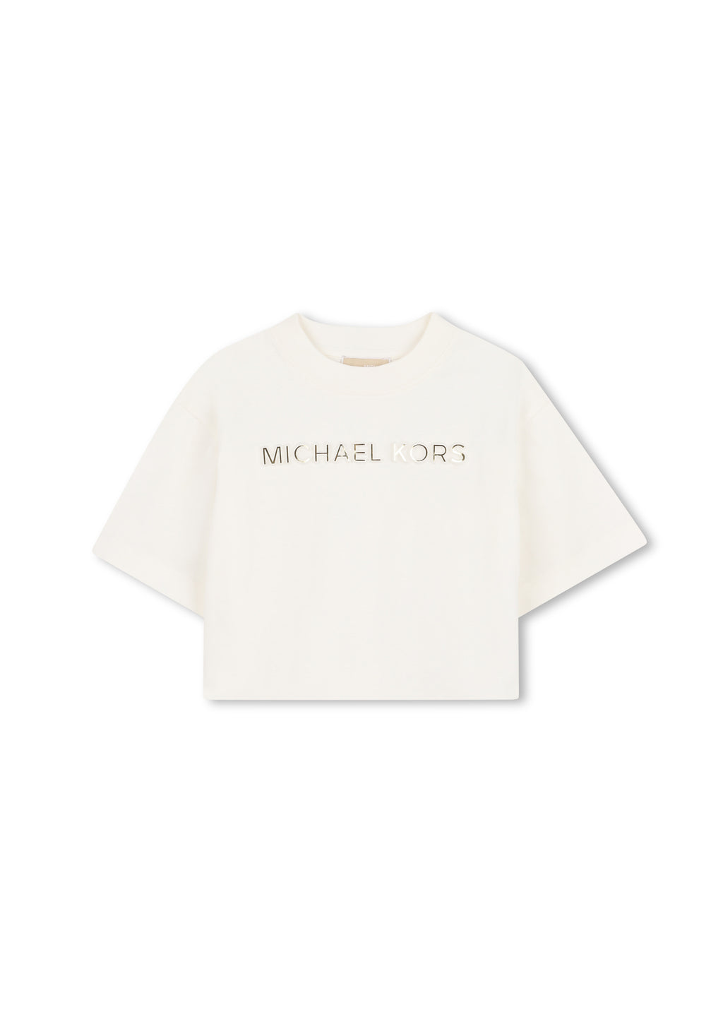 Michael Kors Kids T-Shirt Bianca con Logo Metallico Stampato
