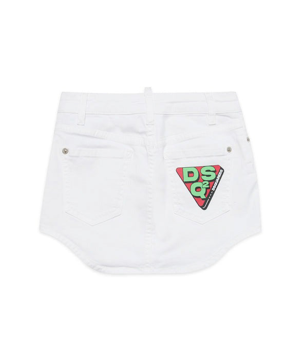 Dsquared2 Kids Gonna di Jeans Bianca a Taglio Obliquo per Bambine