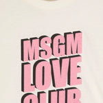 MSGM Kids T-Shirt Crop Crema con Stampa Logo per Bambine (dettaglio)