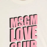 MSGM Kids T-Shirt Crop Crema con Stampa Logo per Bambine (dettaglio)