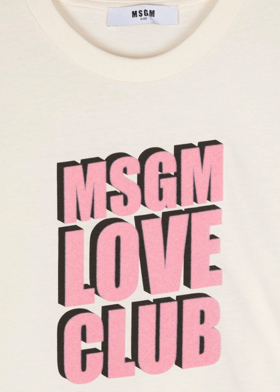 MSGM Kids T-Shirt Crop Crema con Stampa Logo per Bambine (dettaglio)