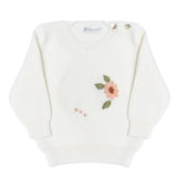 Barcellino Kids Maglia in Filo Panna con Ricamo Floreale per Neonate