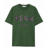 MSGM Kids T-shirt Verde con Stampa Logo a Contrasto per Bambini