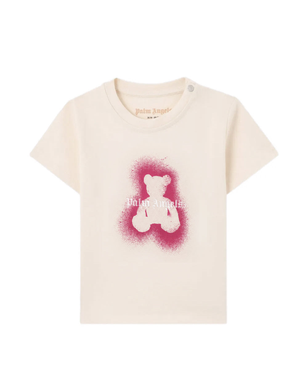 Palm Angels Kids T-Shirt Off-White con Stampa Teddy e Logo per Neonate