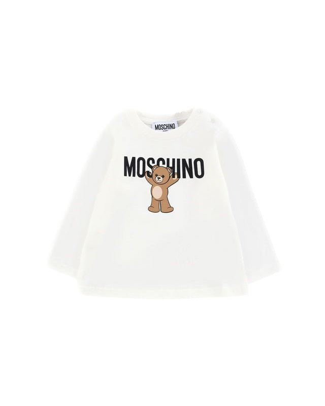 Moschino Kids T-Shirt Panna con Logo per Neonati