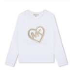 Michael Kors Kids T-shirt Lunghe Maniche Bianca con Logo per Bambine