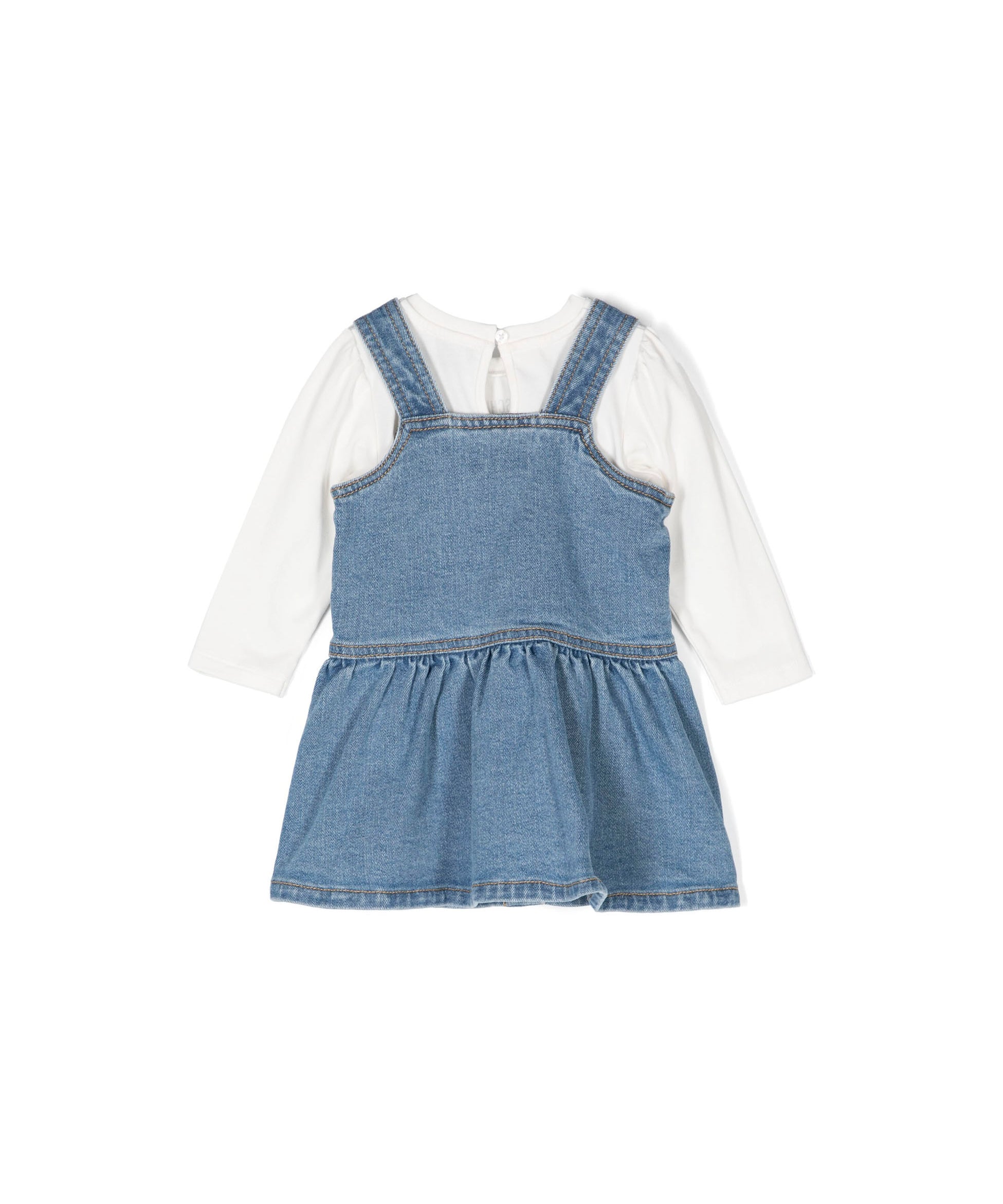 Moschino Kids Abito Denim con Teddy Bear con T-shirt Bianca per Neonate (retro)