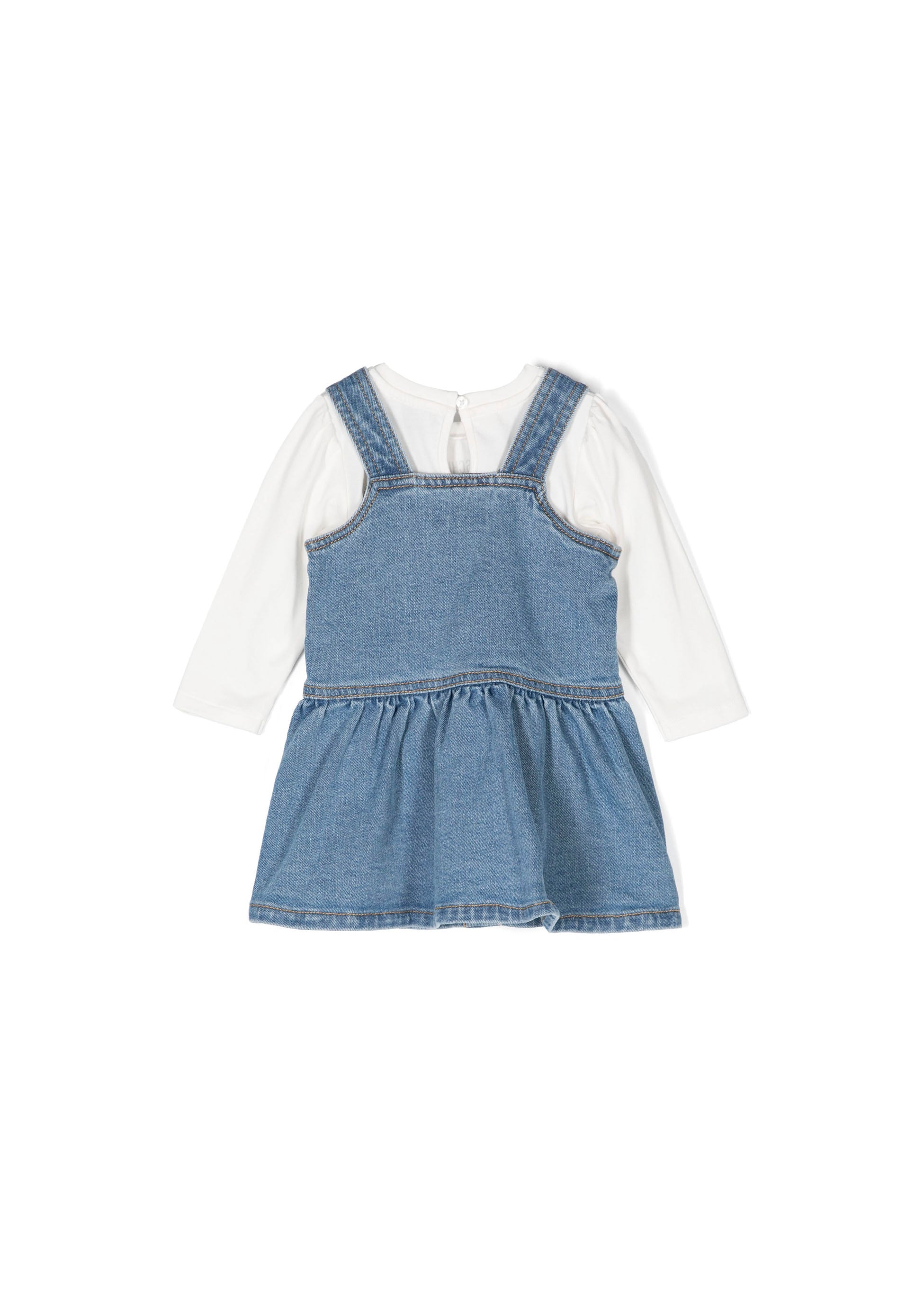 Moschino Kids Abito Denim con Teddy Bear con T-shirt Bianca per Neonate (retro)