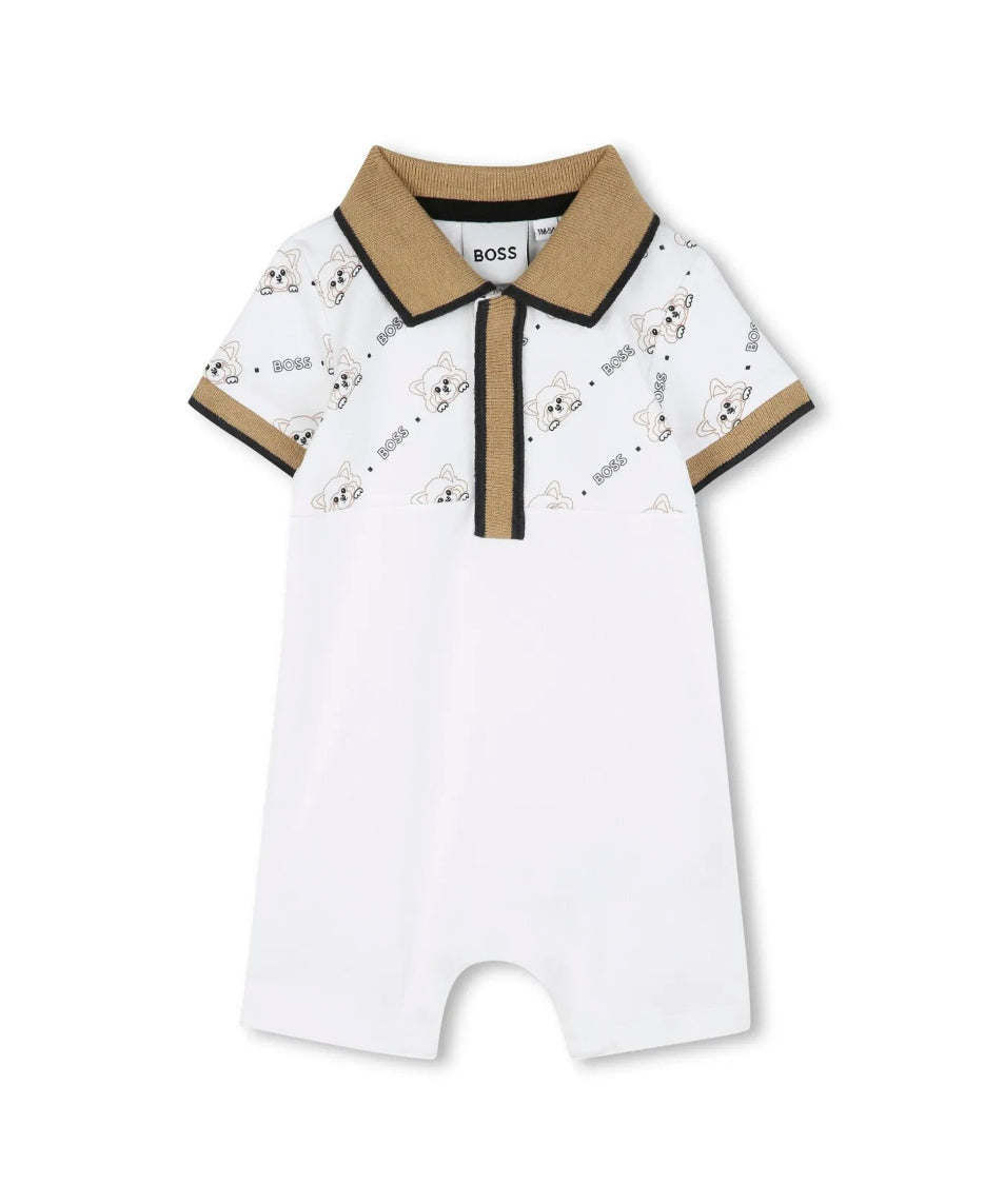 Boss Kids Pagliaccetto Bianco con Stampa Fox per Neonati