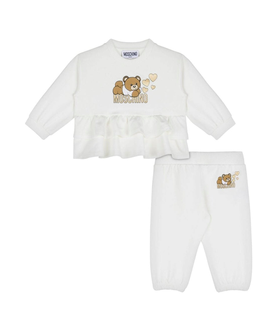 Moschino Kids Blusa Panna con Stampa con Leggings Panna per Neonate