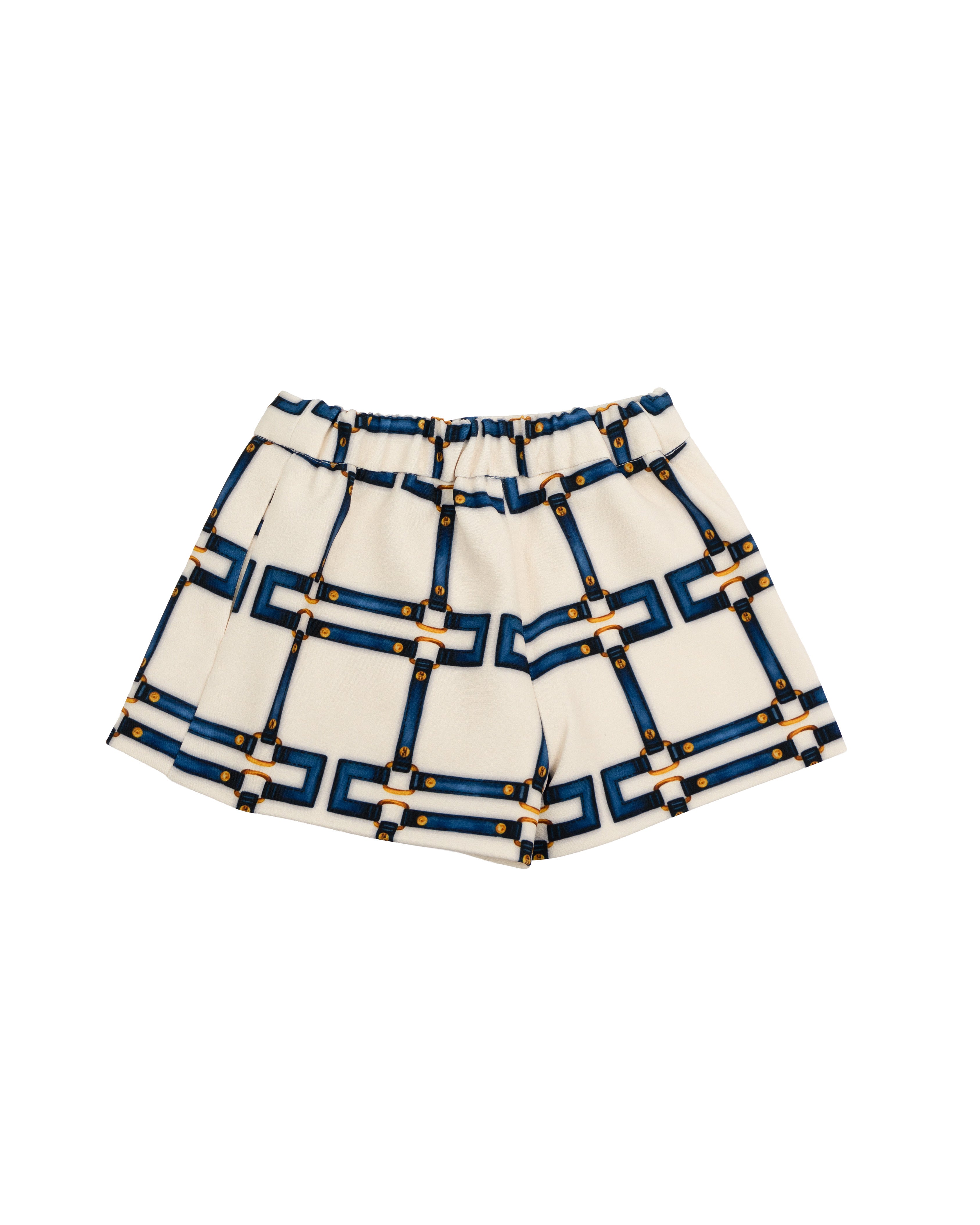 Elisabetta Franchi La Mia Bambina Short Avorio con Motivo a Catene Blu per Neonate