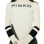 Pinko Kids MAglia Pinko Bianca a Costine  Manighe lunghe e Logo Frontale