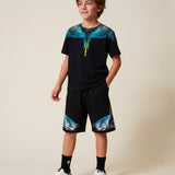 Marcelo Burlon County of Milan Kids Black T-Shirt with Wings Print for Children