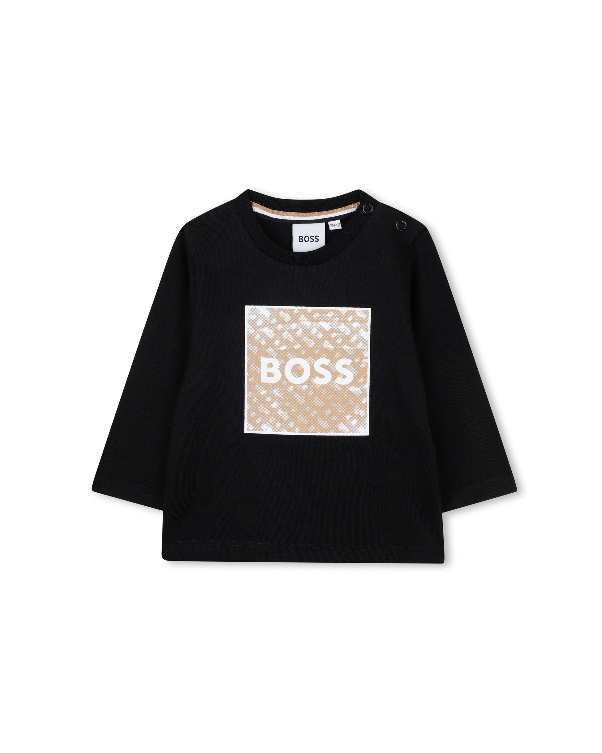 Boss Kids T-Shirt nera con Stampa con Colletto Girocollo