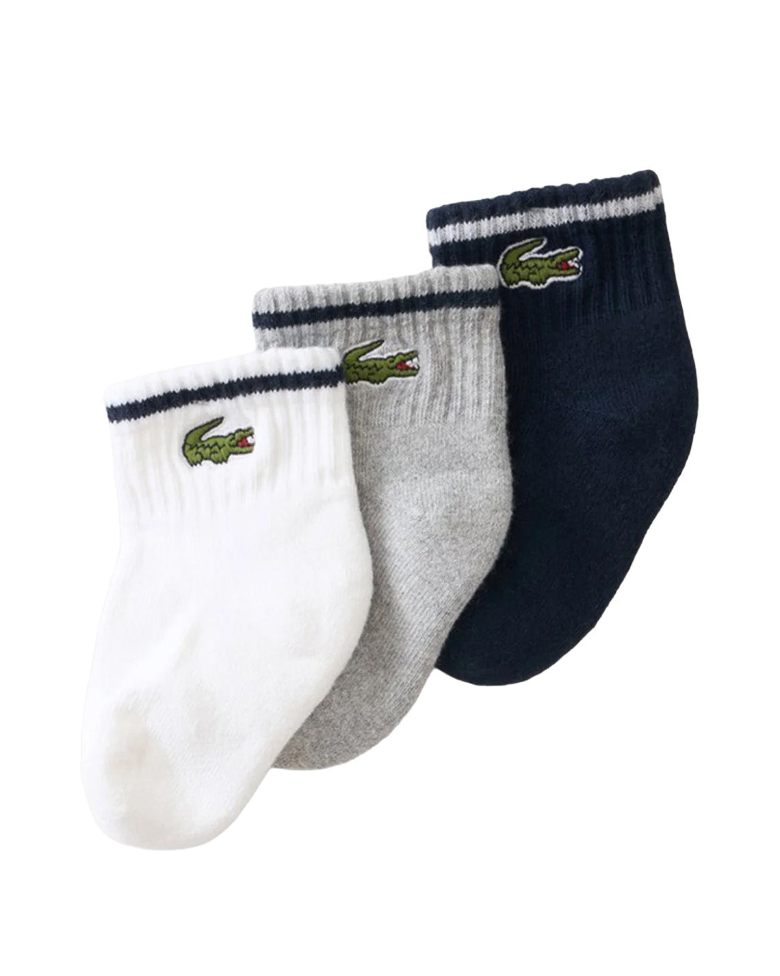 Lacoste Kids Calzini Bianco Grigio e Blu con Logo per Neonati