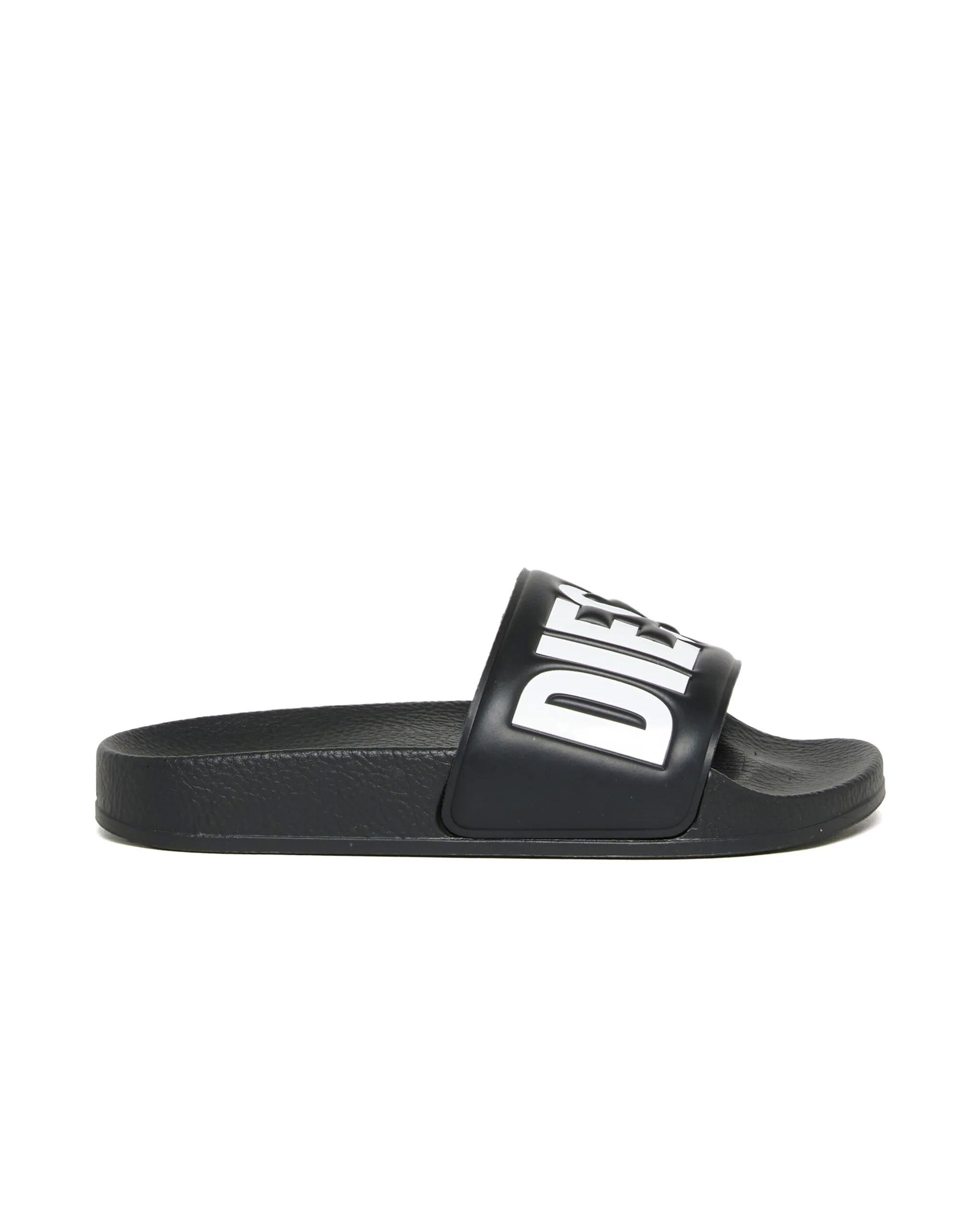 Diesel Kids Ciabatta Nero con Logo Bianco Unisex