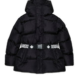 Dsquared2 Kids Giubbino Nero con Cintura Logata per Bambine