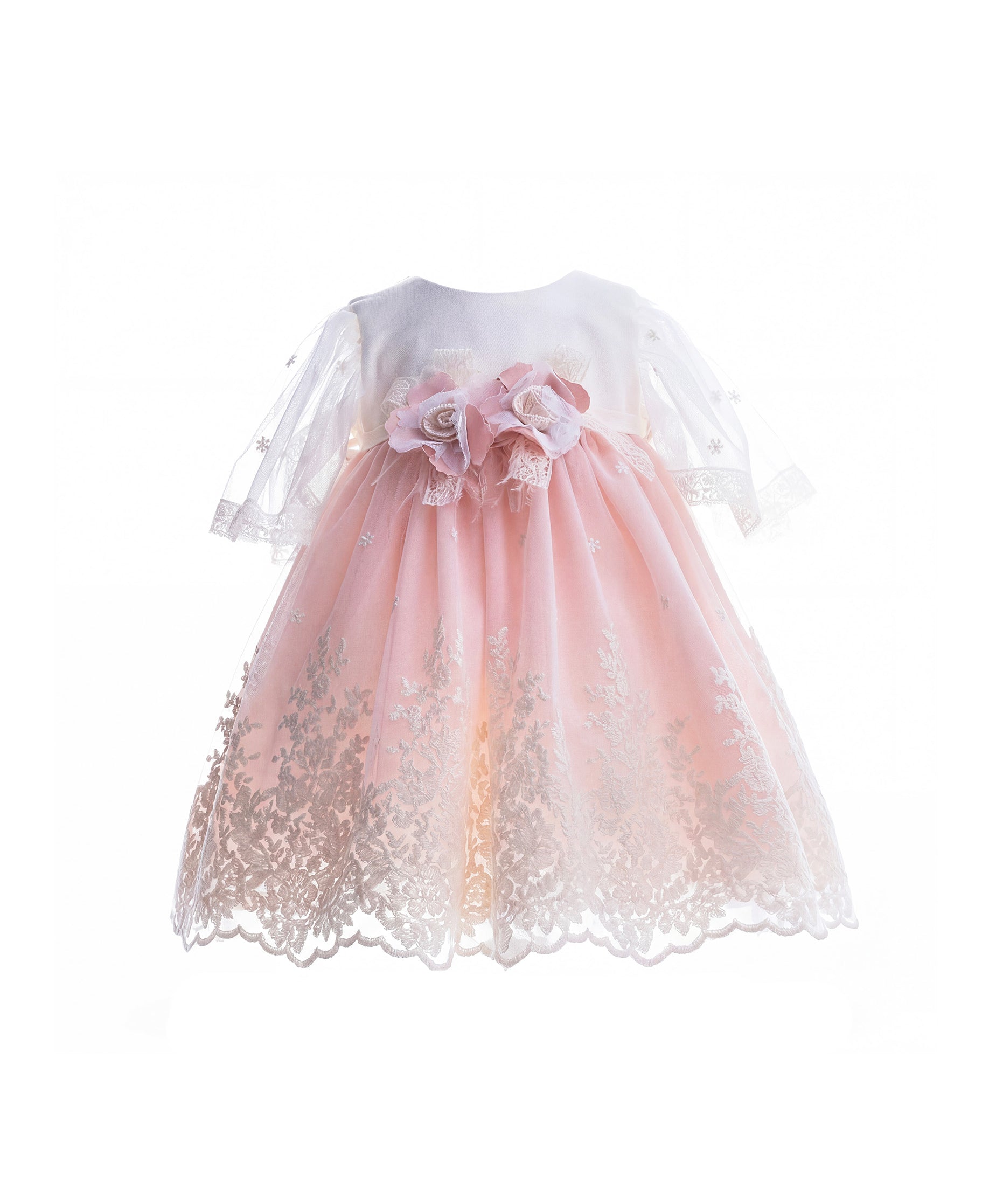 Marlù Abito Vaniglia/Rosa da Cerimonia con Applicazioni per Neonate