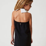 Twinset Kids Black Crepe Dress with Rhinestones for Girls