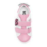 Moschino Kids Sneakers Bianco/Rosa con Chiusura a Strappo e Toppe per Neonate