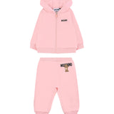 Moschino Kids Completo Sugar Rose Felpa con Cappuccio e Pantaloni Abbinati con Logo Teddy per Neonate