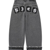 John Richmond Kids Pantalone in Denim Grigio con Patch sul Retro Nero per Bambini