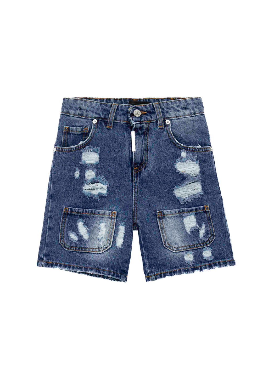 DO NOT CONFORM Short Denim con Strappi per Bambini (fronte)