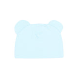 Moschino Kids Cappellino Celeste in Cotone con Orecchie, Stampa Teddy Bear e Logo per Neonati