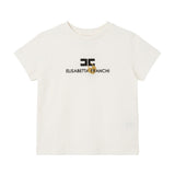 Elisabetta Franchi La Mia Bambina T-Shirt Avorio con Logo Nero e Oro per Neonate