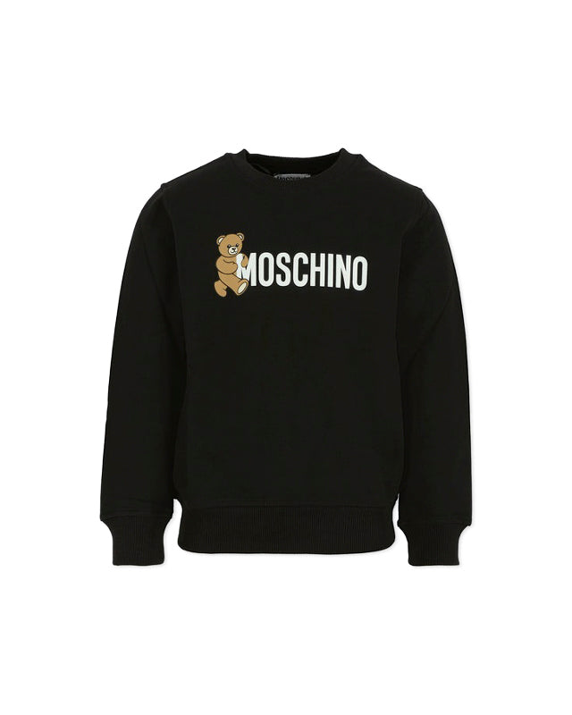Moschino Kids Felpa Girocollo Nera con Logo per Bambini