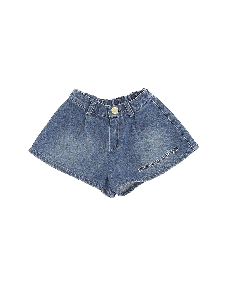Elisabetta Franchi La Mia Bambina Short in Denim con Scritta Logo per Neonate
