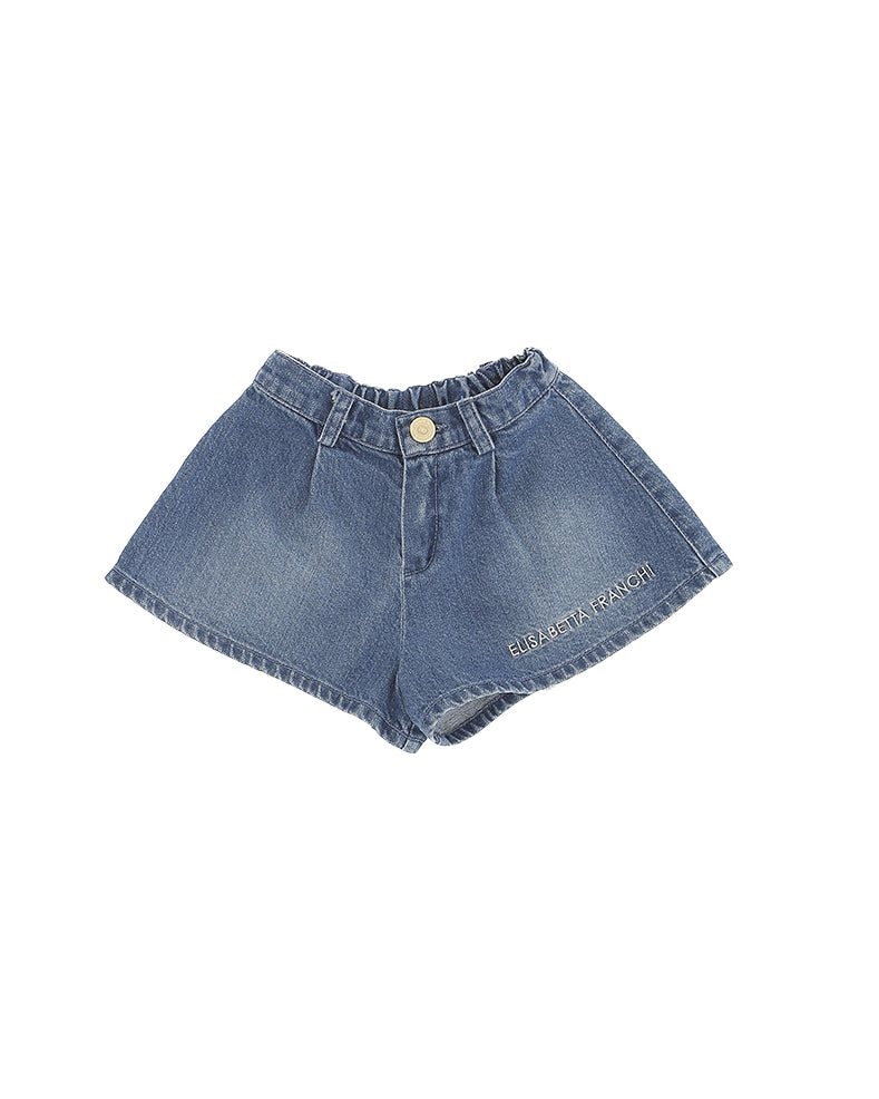 Elisabetta Franchi La Mia Bambina Short in Denim con Scritta Logo per Neonate