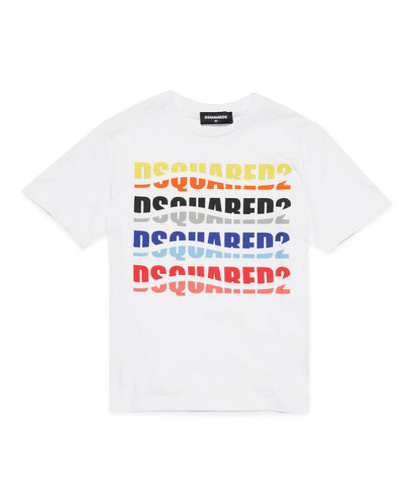 Dsquared2 Kids T-Shirt Bianca con Logo Multicolor Effetto Wave per Bambini