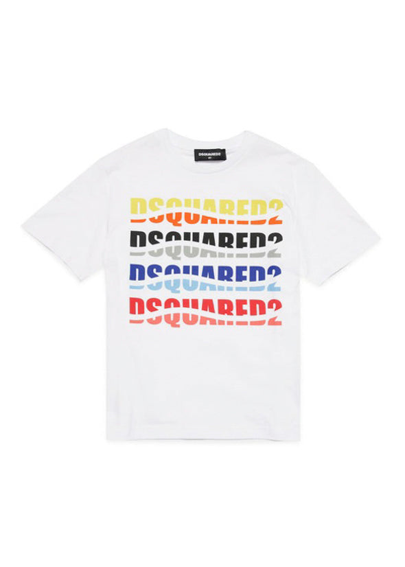 Dsquared2 Kids T-Shirt Bianca con Logo Multicolor Effetto Wave per Bambini